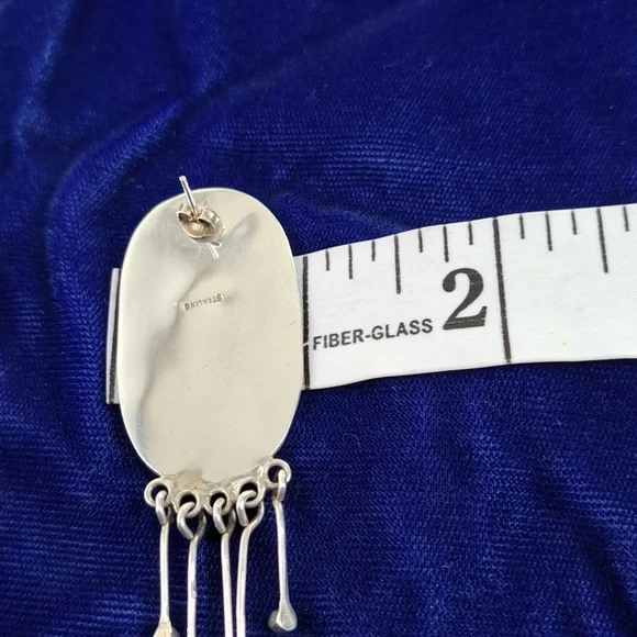 Vintage Native American Multi Stone On Sterling Silver Dangle Earrings Post - Picture 13 of 16